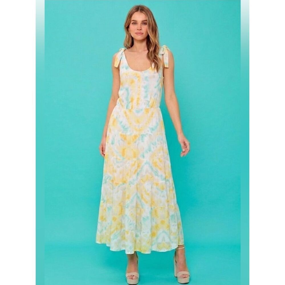 Altar'd State Watercolor Print Maxi Dress Sleeveless Shoulder Tie Size M